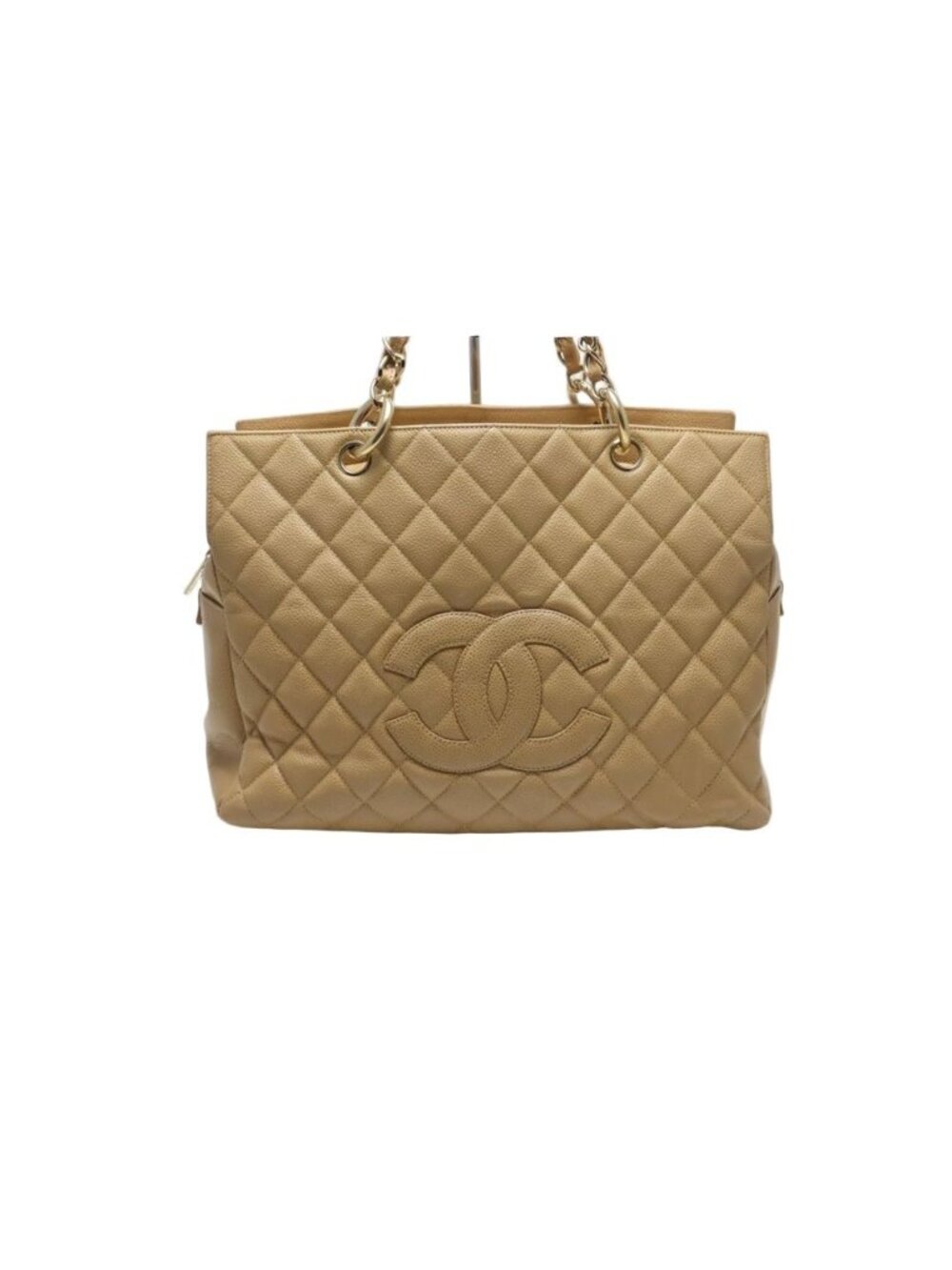 Chanel Caviar Leather Quilted Jumbo CC Logo Grand Shopping Tote GST GD Chain